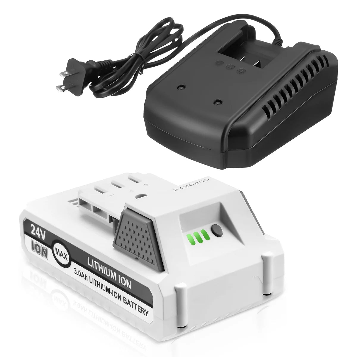 3.0Ah 24V Lithium-ion Battery and Battery Charger for Snow Joe + Sun Joe 24V Cordless