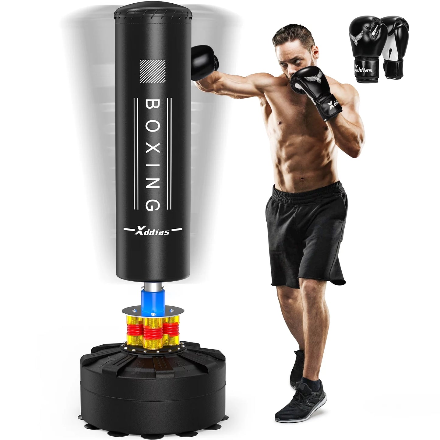 XDDIAS Punching Bag with Stand, Punching Bag for Adults, Boxing Bag with Stand 70&#8221;-205lbs Freestanding Punching Bag for Adult Youth Kids &#8211; Men Women Stand Kickboxing Bag for Home Office Gym