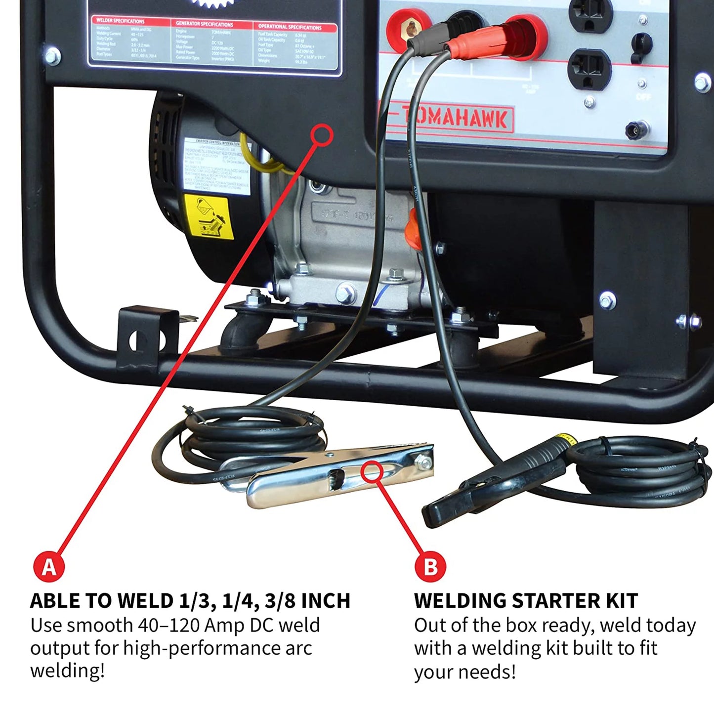 Tomahawk Power TWG120A 120 Amp Welder with 7HP Gas Powered 2,200W Generator