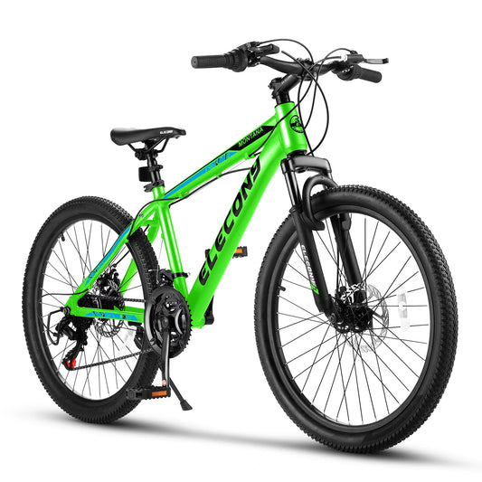 24&#8243; Mountain Bike, Aluminum Mountain Bike for Adult with Disc Brakes, Shimano 21 Speeds Bike for 14-18 Yeas Old ,Green