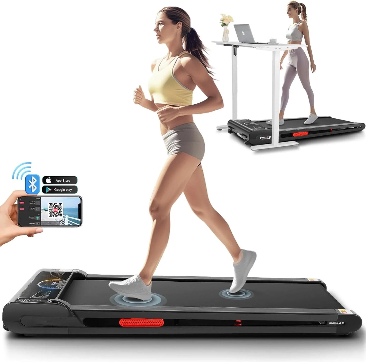 Tikmboex 2.5HP Under Desk Treadmill with Incline, 2 in 1 Walking Pad with Smart App Control Running Machine for Home Office Use, 300lbs