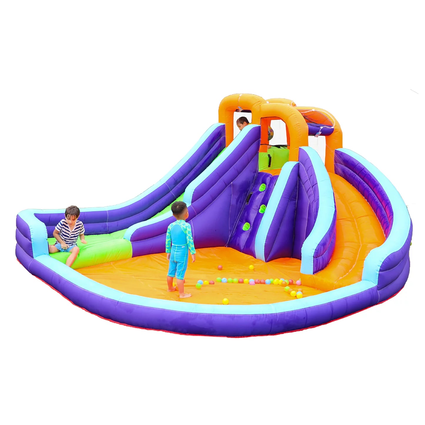 CocoNut Castles Double Slide Inflatable Water Park with Climbing Wall &#038; Water Cannon