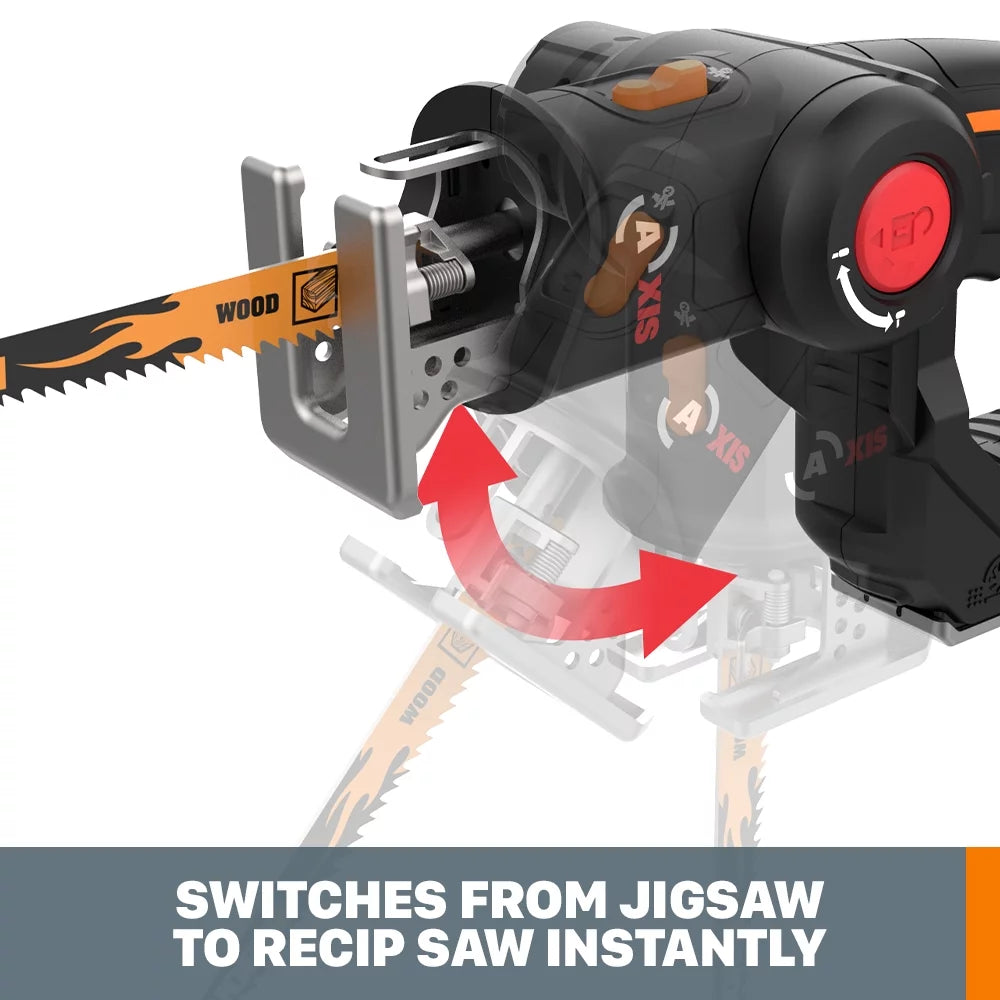 Worx WX550L 20V Power Share Axis Cordless Reciprocating &#038; Jig Saw (Battery &#038; Charger Included)