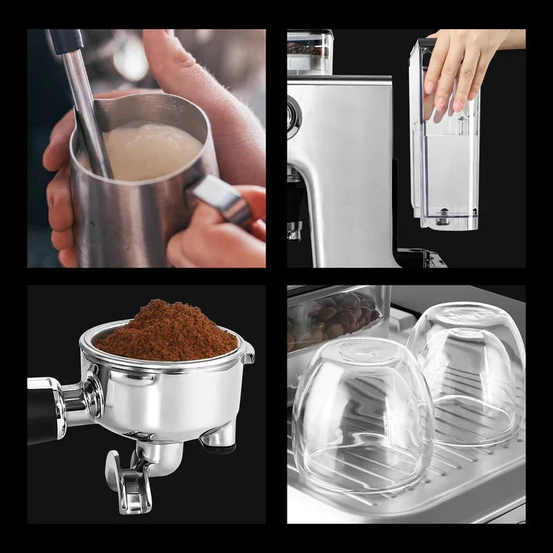 Casabrews 20 Bar Espresso Machine with Milk Frother Steam Wand, Cappuccino Machine with Grinder, Silver