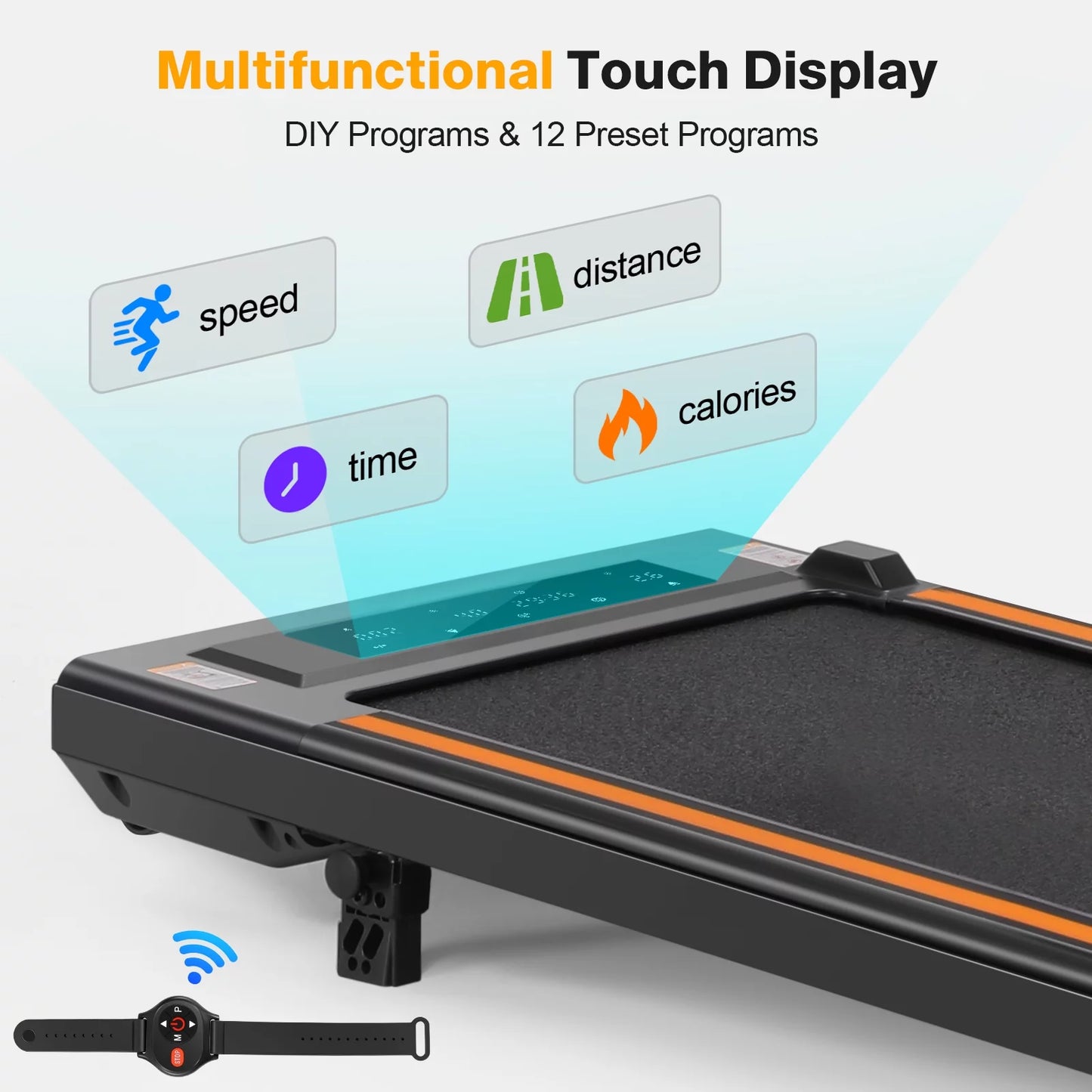 Tikmboex 2.5HP Walking Pad Under Desk Treadmill with LED Touch Screen Remote Control, 2 in 1 Treadmills for Home Office, Black &#038; Orange