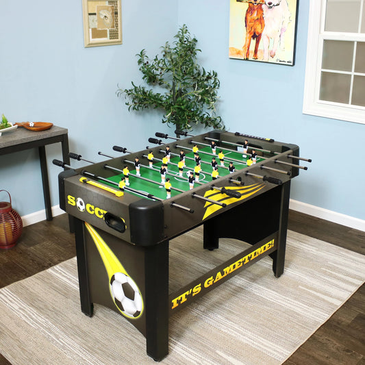 Sunnydaze Indoor Classic Style Foosball Soccer Game Table with Manual Scorers &#8211; 48&#8243; &#8211; Black and Yellow