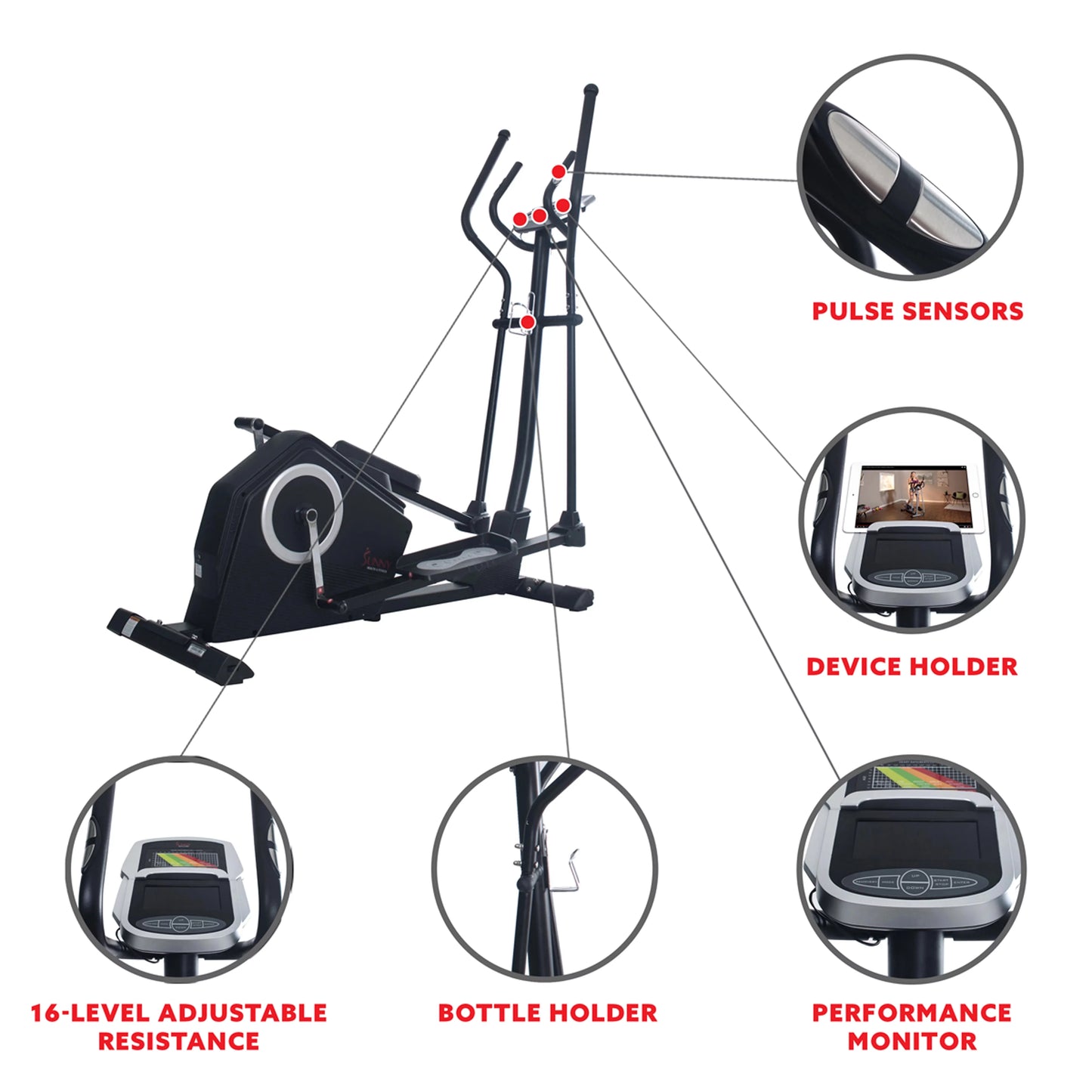 Sunny Health &#038; Fitness Programmable Cardio Elliptical Machine Cross Trainer for Home Exercise Workout Equipment , SF-E3890