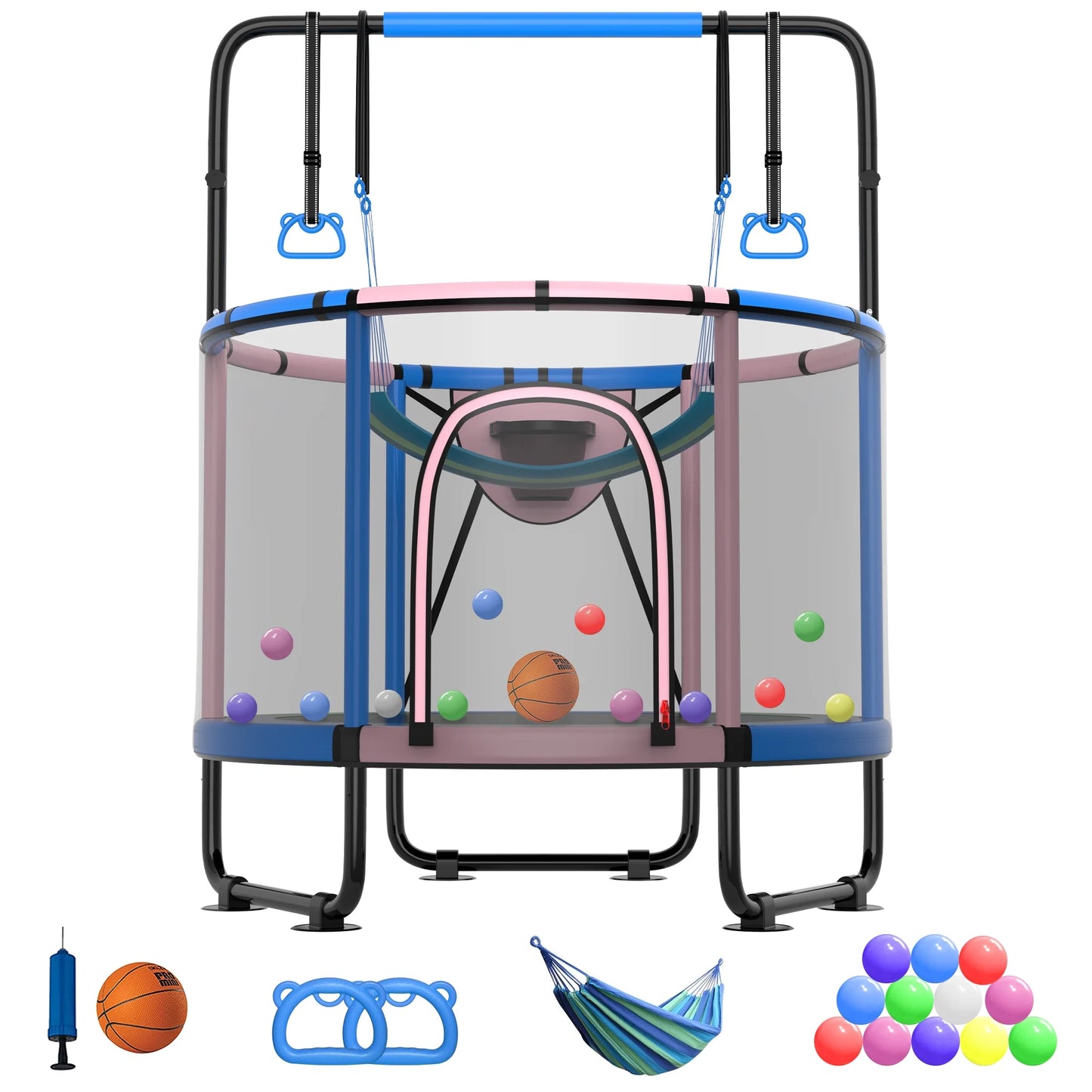 CITYLE Trampoline for Kids 600LBS 60&#8221; 5FT Toddler Trampoline Indoor Outdoor with Basketball Hoop, Swing, Adjustable Bar, Mini Small Trampoline with Enclosure, Gifts for Toddlers, Boys &#038; Girls