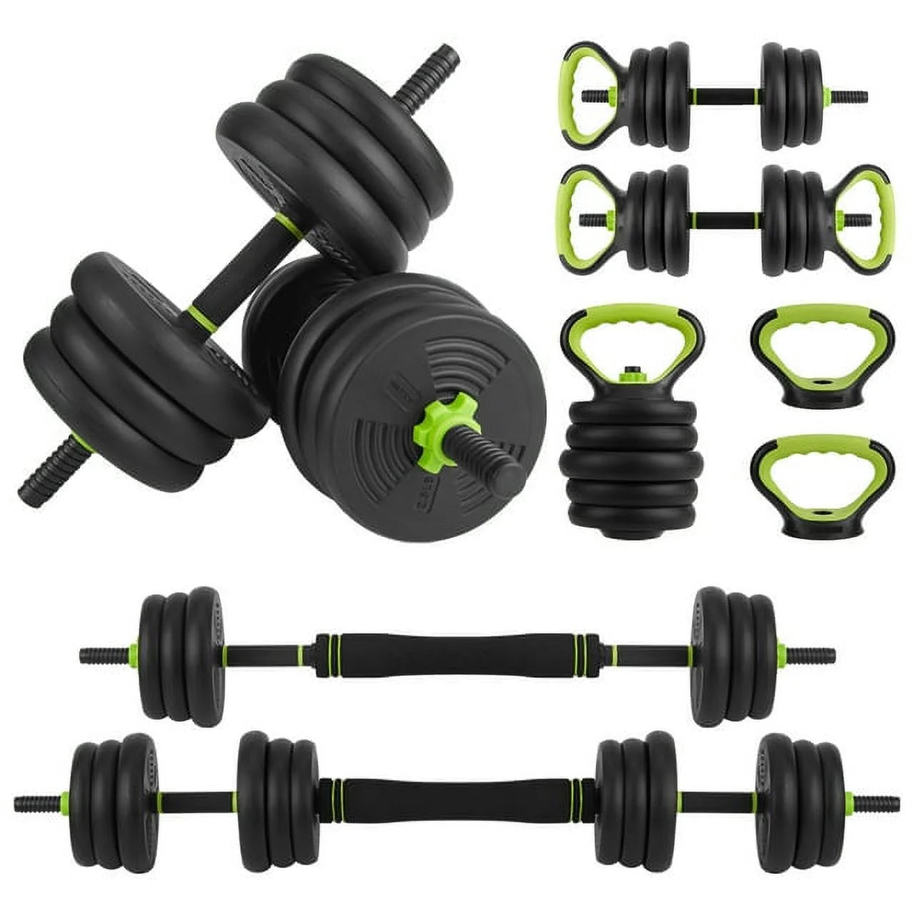 4-in-1 Adjustable Dumbbells Set Barbell Kettlebells Push-up-Stand 66 LBS for Home Gym Fitness Exercises