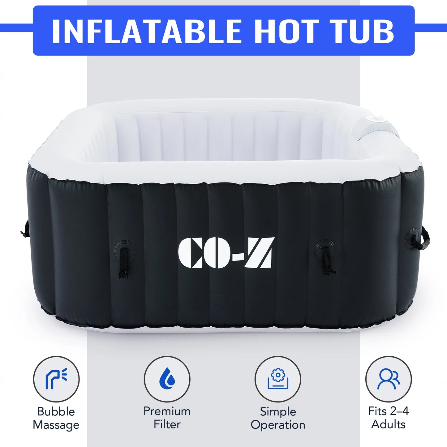 CO-Z 2-4 Person 5&#8242; Inflatable Spa Tub with 120 Air Jets Heater Electric Pump Outdoor Hot Tub Black