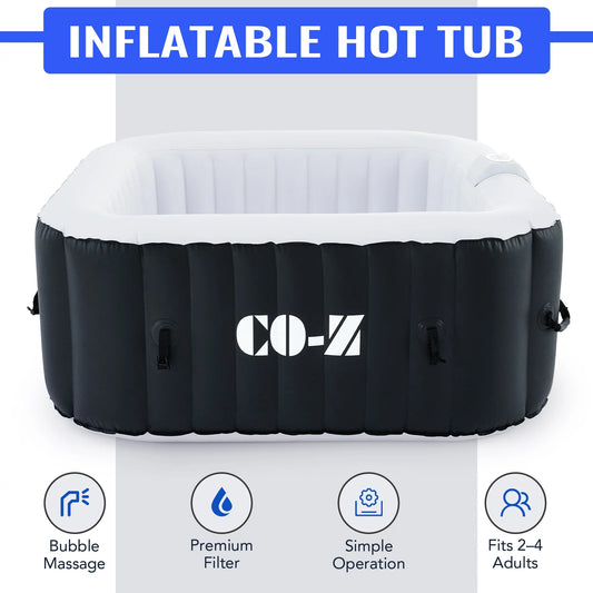 CO-Z 2-4 Person 5&#8242; Inflatable Spa Tub with 120 Air Jets Heater Electric Pump Outdoor Hot Tub Black