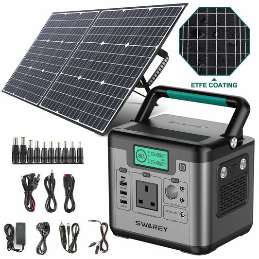 SWAREY 518Wh Solar Generator Power Station Battery Pack with 100W Solar Panel,AC/DC/USB3.C/Type-C