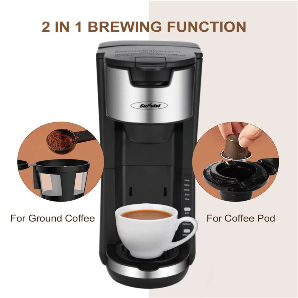 Superjoe Single Serve Coffee Maker, Coffee Machine For Single Cup Pod &#038; Coffee Ground, 30 Oz Removable Reservoir, Compact Coffee Brewer with 6 to 14 oz, Black