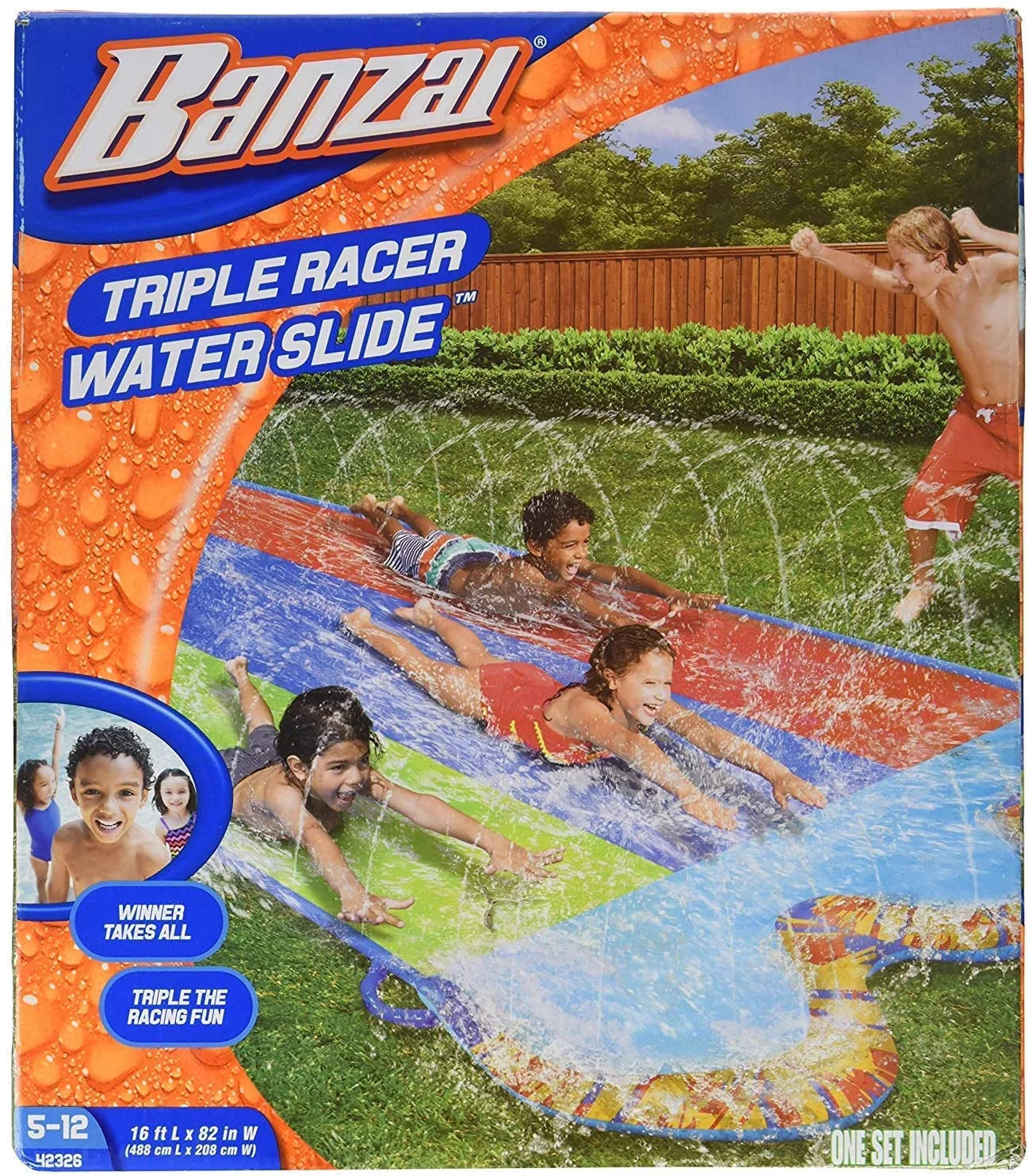 Banzai Triple Racer 16 Ft Water Slide-with 3 bodyboards included