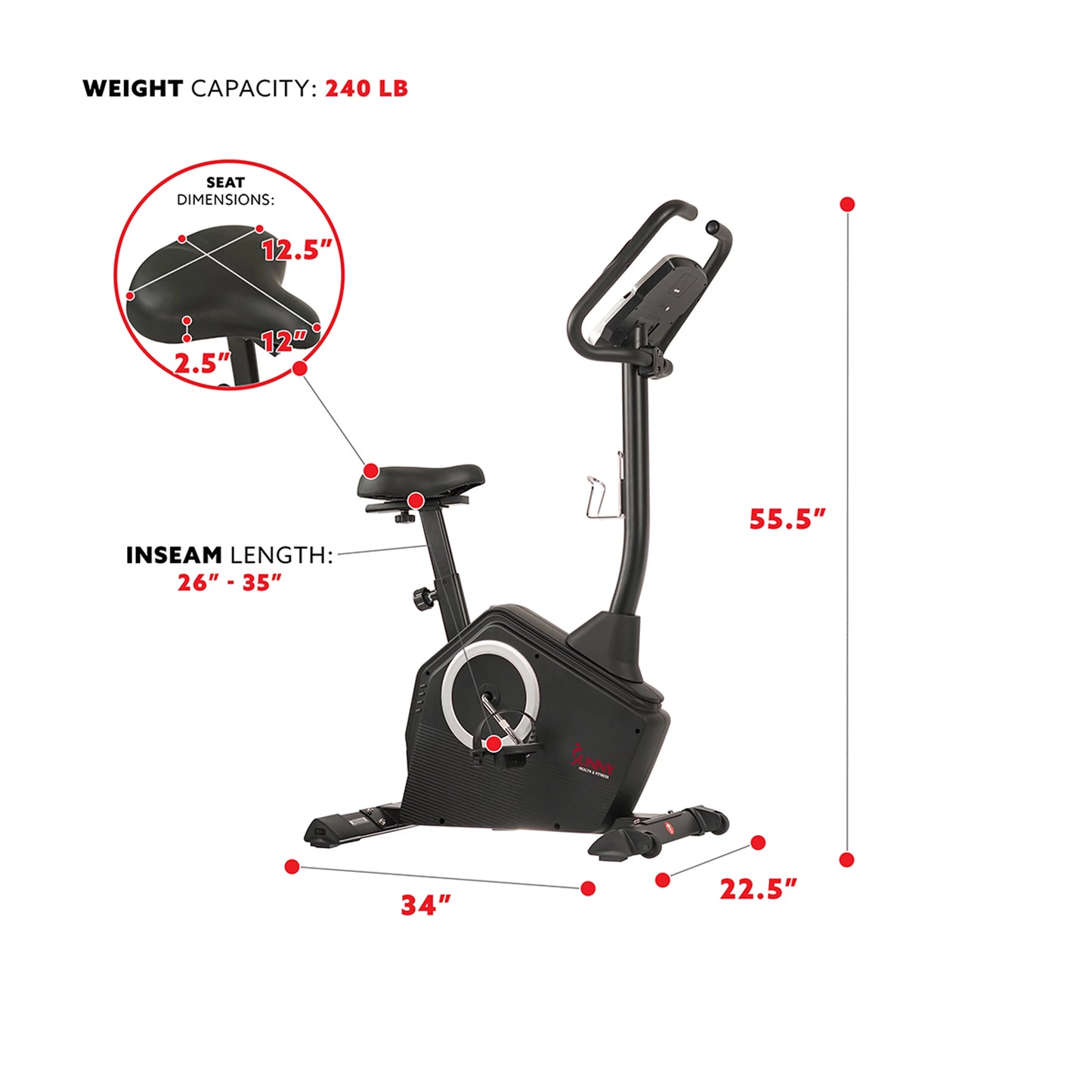 Sunny Health &#038; Fitness Magnetic Upright Exercise Bike w/ LCD, Pulse Monitor, Stationary Cycling and Indoor Home Workouts SF-B2883