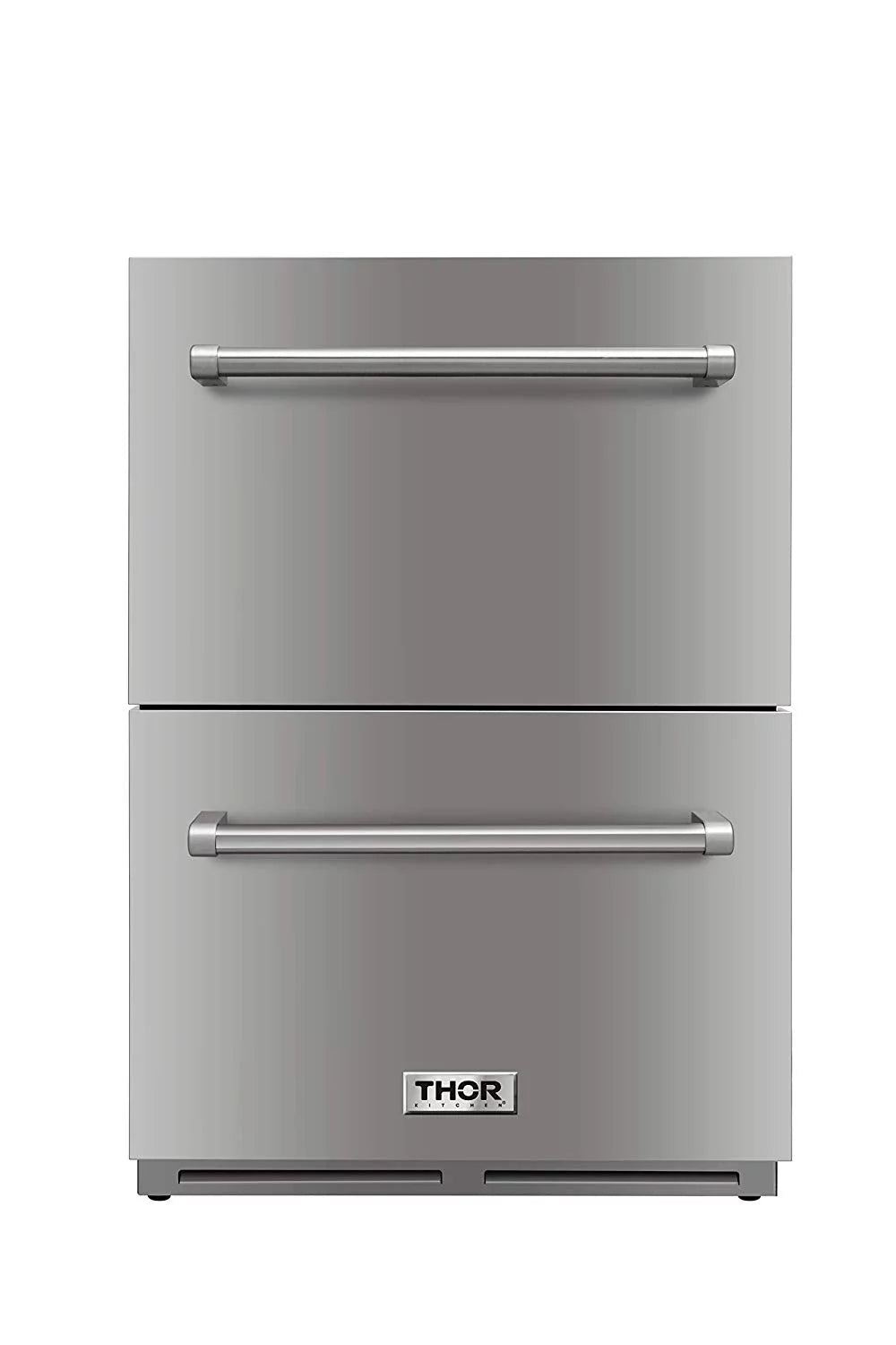 thor kitchen 24&#8243; indoor and outdoor double drawer under-counter refrigerator in stainless steel 5.3cu.ft trf2401u