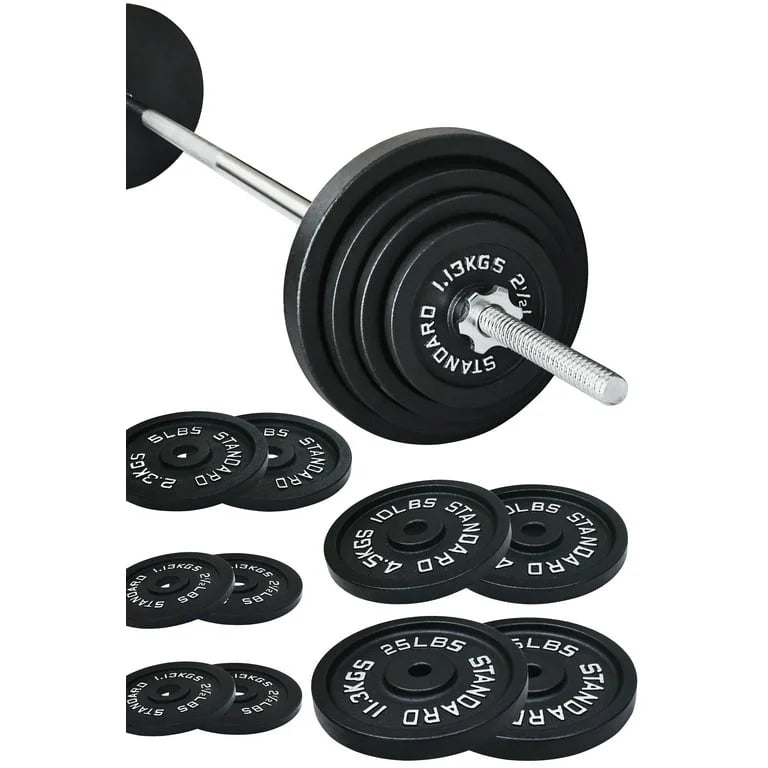 Athletic Works Cast Iron Standard Weight Including 5FT Standard Barbell with Star Locks, 100-Pound Set