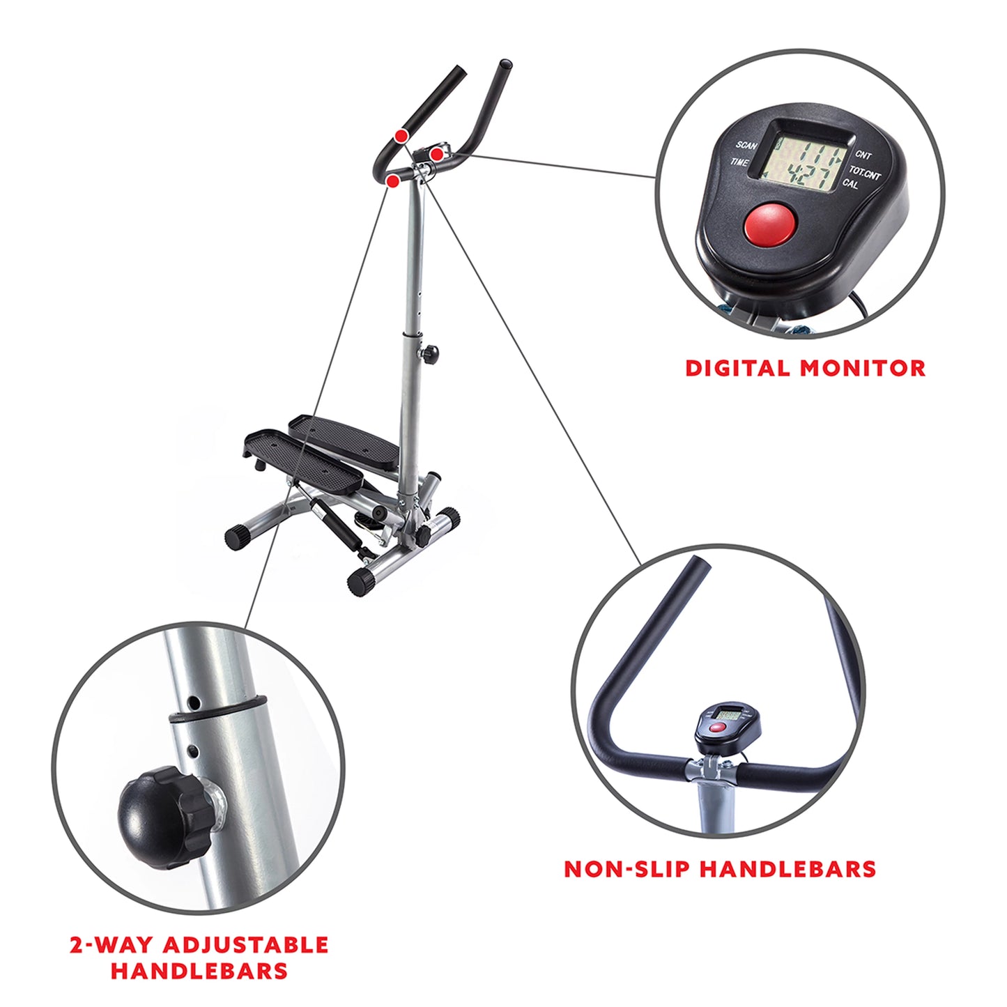 Sunny Health &#038; Fitness Mini Twister, Stair Stepper, Climber Step Machine with Handlebar for Total Body Toning, SF-S020027