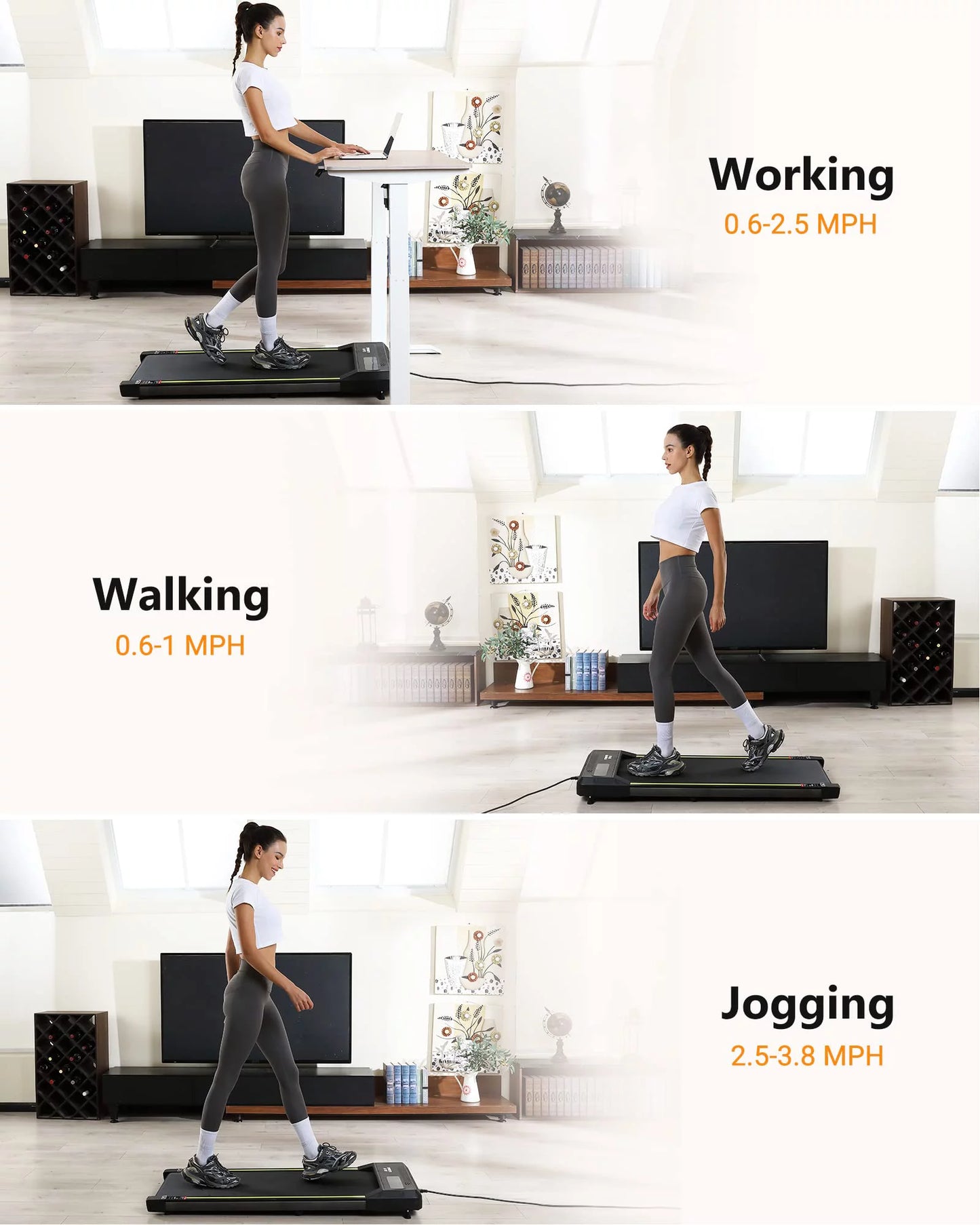 Walking Pad, Portable Treadmill, Smart Under Desk Treadmill with Remote Control, Safety Non Holder Gym and Running Device 0.5-3.8 MHP, No Assembly Needed, Grey