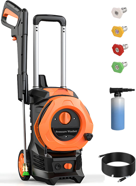 Vebreda 3300PSI Electric Pressure Washer with 4 Quick Connect Nozzlese 2.0GPM 1800W, Orange