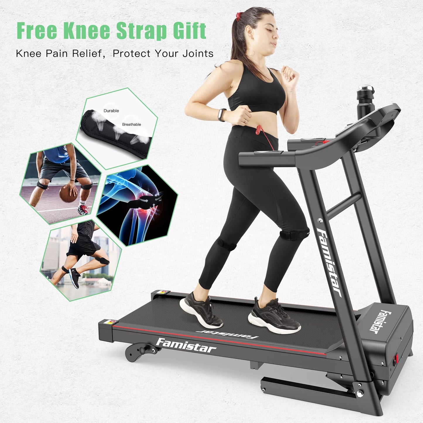 2.5HP Folding Treadmill with Manual Incline Armrest Button Heart Rate, 250lbs Electric Walking Running Machine for Home Workout