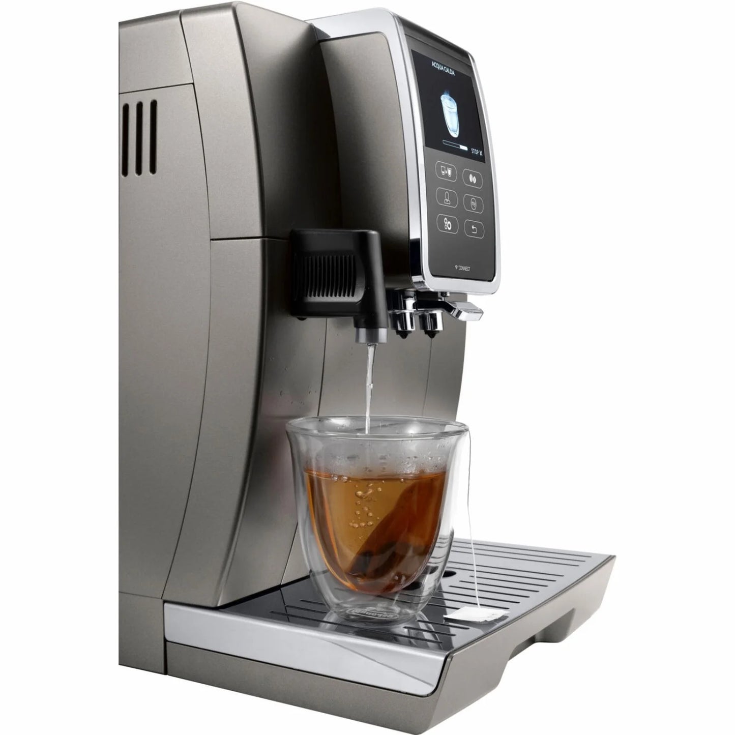 De&#8217;Longhi Dinamica Plus, Smart Coffee and Espresso Machine with Coffee Link Connectivity App and Automatic Milk Frother, Titanium