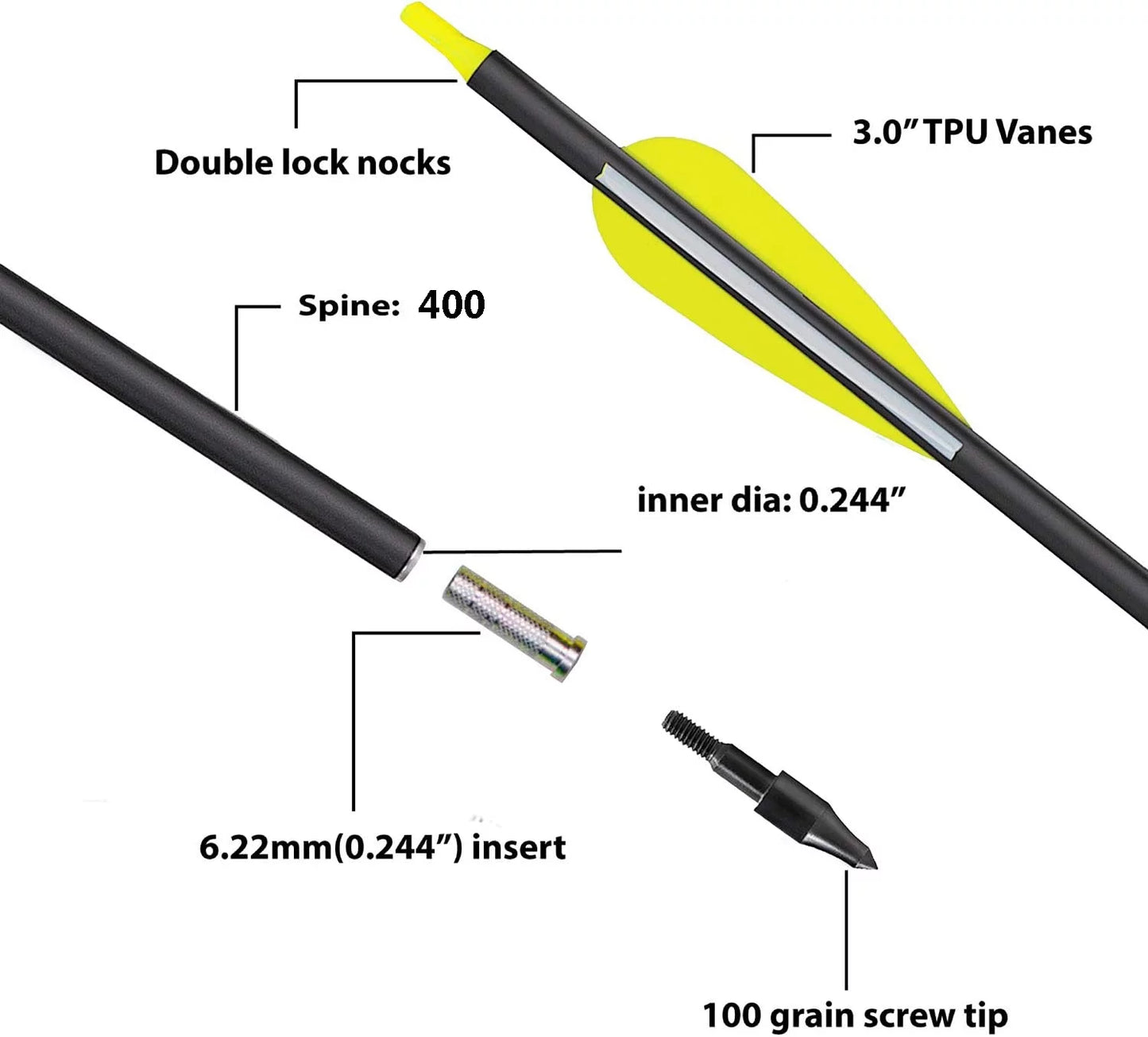 Carbon Arrow 29 inch 12-Pack Hunting Arrows Spine 400 for 30-65lb Bows Archery Compound &#038; Recurve &#038; Traditional Bow, Green