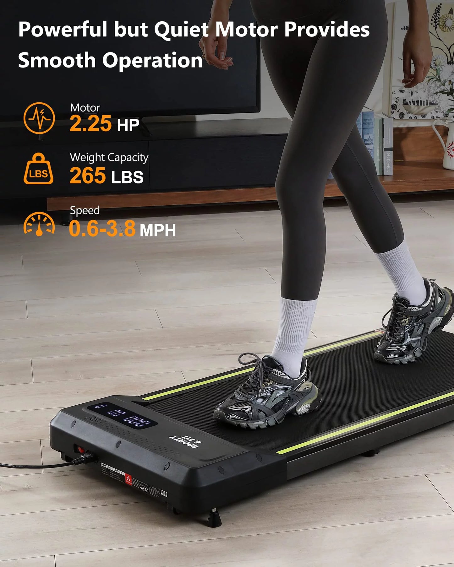 Walking Pad, Portable Treadmill, Smart Under Desk Treadmill with Remote Control, Safety Non Holder Gym and Running Device 0.5-3.8 MHP, No Assembly Needed, Grey