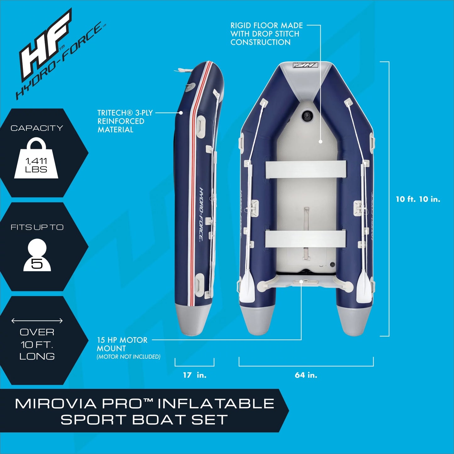 Bestway Hydro-Force Mirovia Pro Inflatable 5 Person Water Raft Boat Set