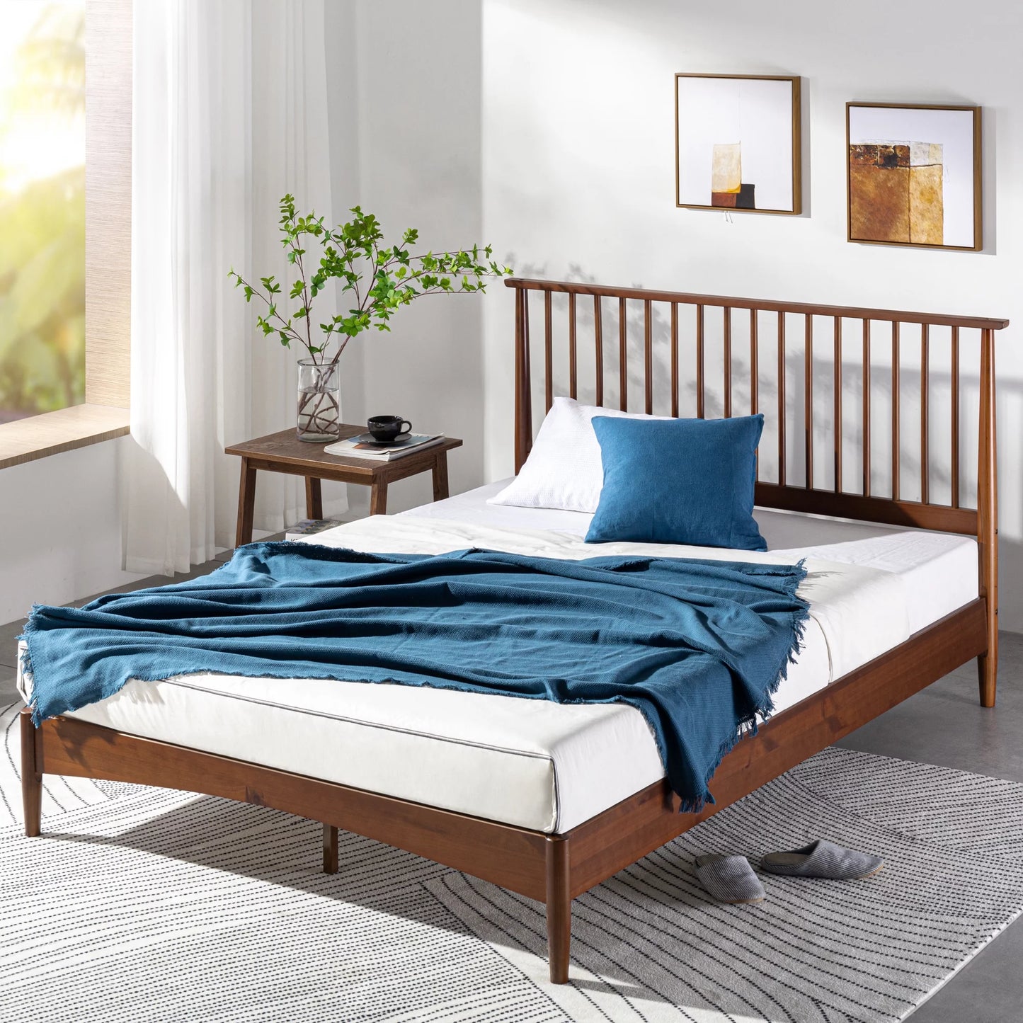 Zinus Linda 41&#8243; Mid Century Wood Platform Bed Frame, Queen