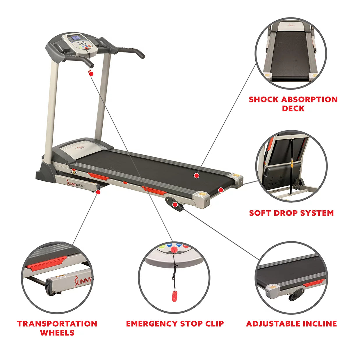 Sunny Health &#038; Fitness Powerful Electric Treadmill for Home, Foldable, Manual Incline, Built-In Programs, Pulse Sensor, SF-T7603