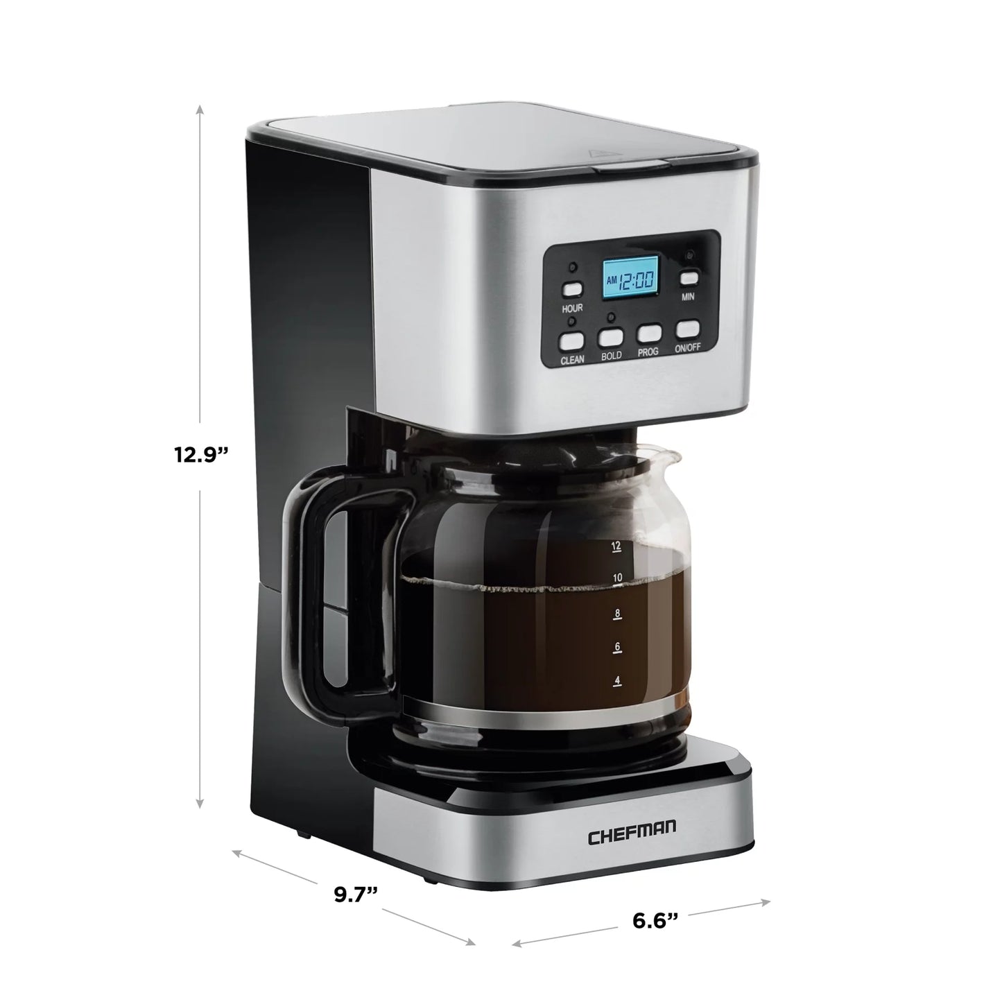 Chefman 12-Cup Programmable Coffee Maker w/ Digital Display, Auto Shut Off &#8211; Stainless Steel, New