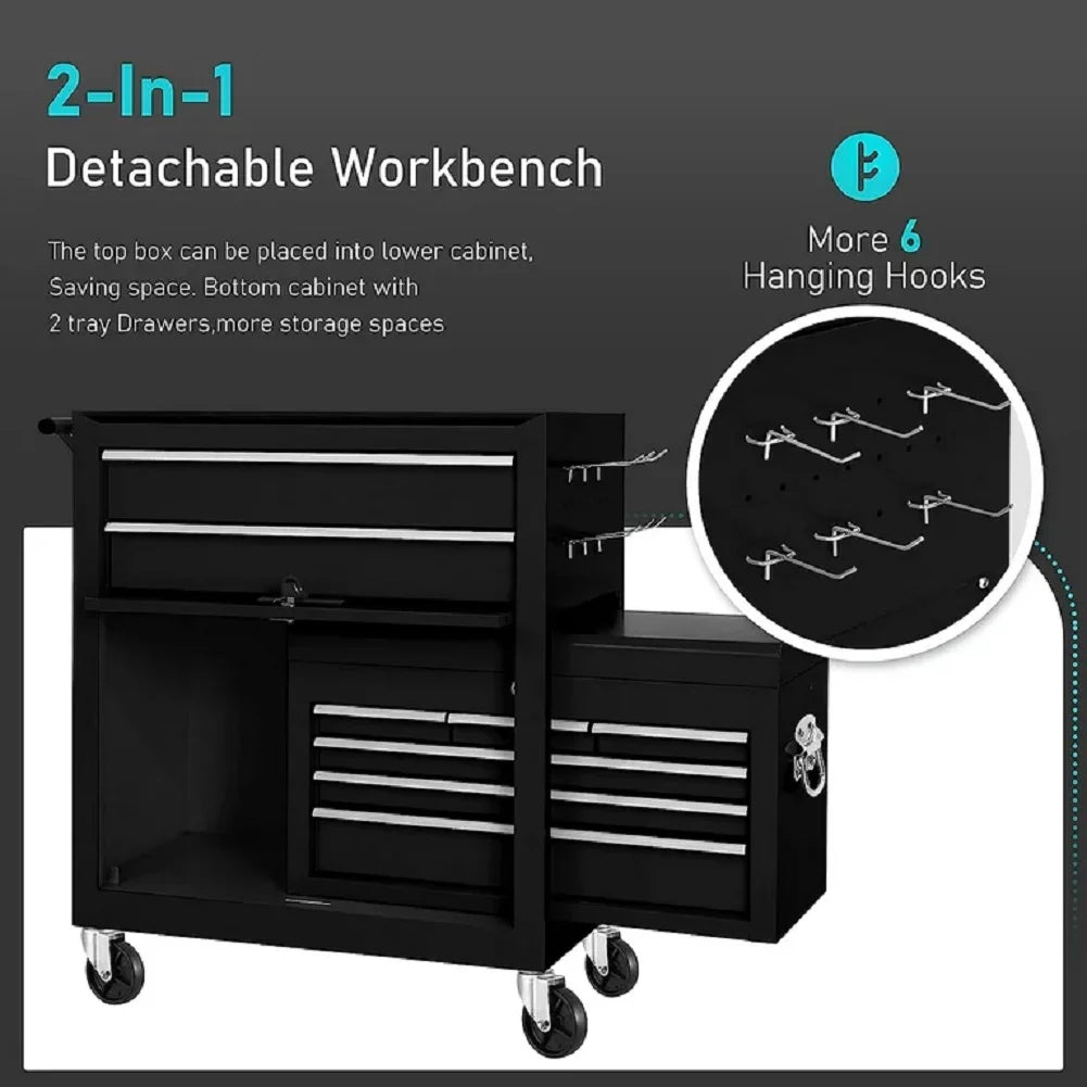 2-IN-1  Tool Chest &#038; Cabinet, Large Capacity 8-Drawer Rolling Tool Box Organizer with Wheels Lockable, Red