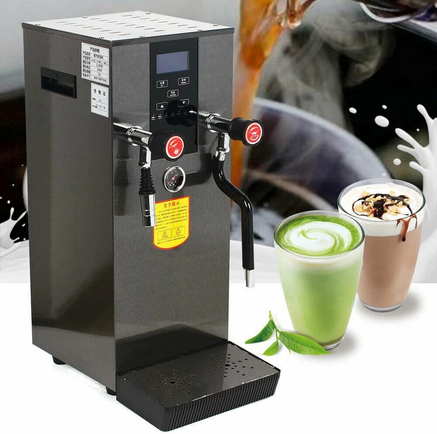 TFCFL Commercial Steam Water Boiling Machine Espresso Coffee Milk Foam Maker 12L 110V