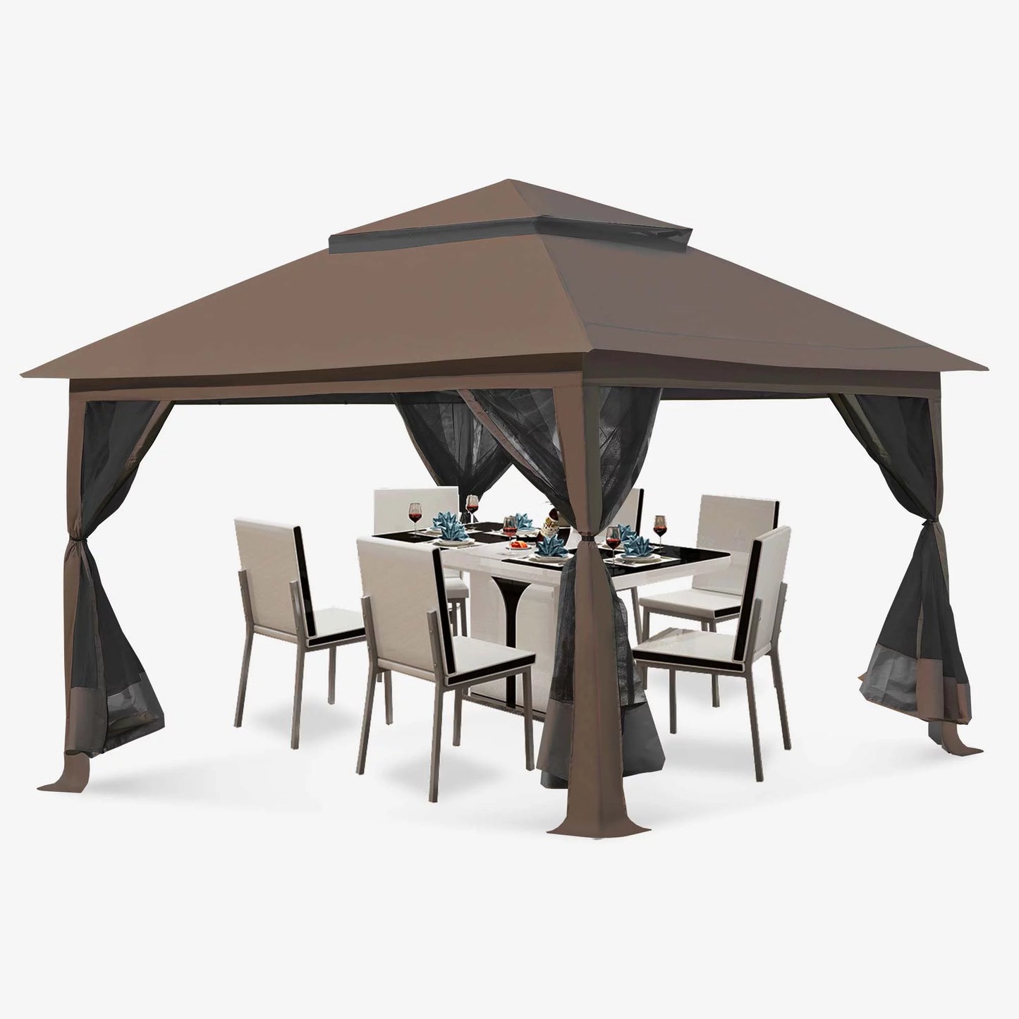 Texinpress 13 x13 ft Gazebo Tent Outdoor Pop up Gazebo Canopy Shelter with Mosquito Netting, Gray