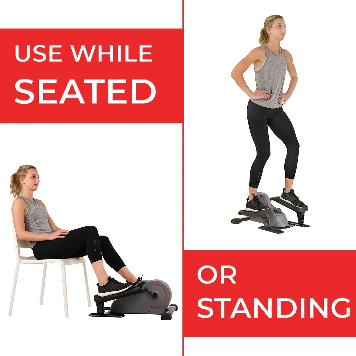 Sunny Health &#038; Fitness Compact Magnetic Standing Elliptical Machine w/ Handlebars &#8211; Portable Workout Stepper for Home, SF-E3988