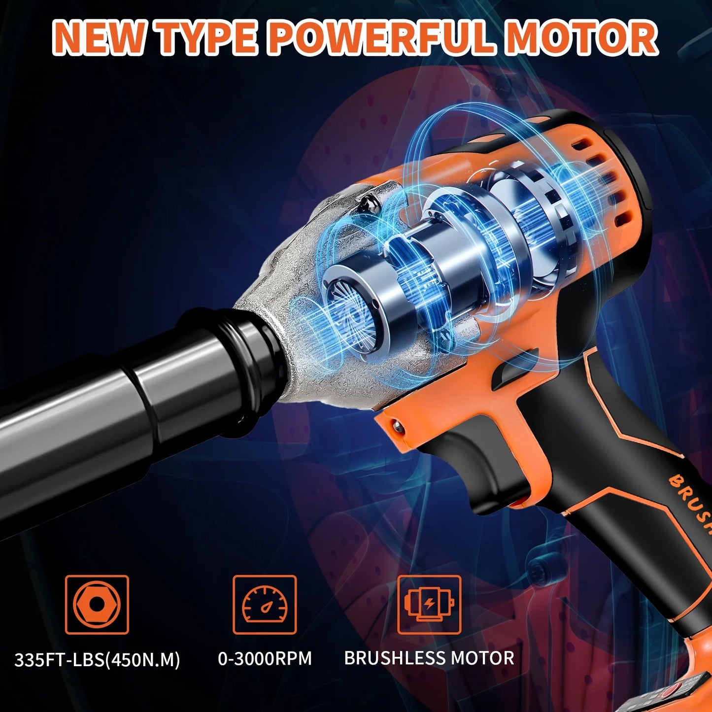 Cordless Impact Wrench, UNTIMATY 1/2 inch  Brushless Impact Gun, Max Torque 350 Ft-lbs??450N.m?? Impact Wrench with 20V Brushless Motor, with 3.0Ah Li-ion Battery &#038; 7 Sockets