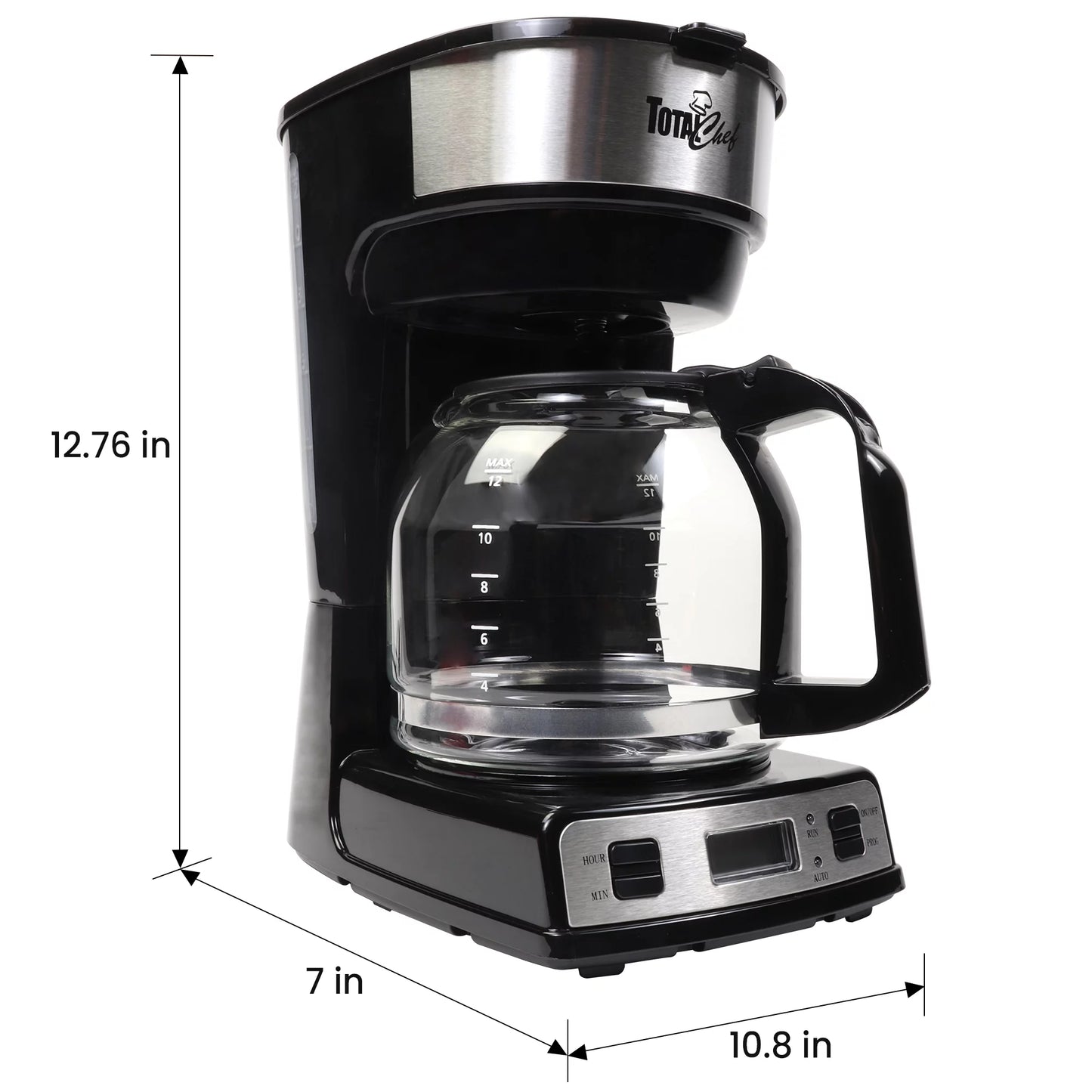 Total Chef 12 Cup Coffee Maker with Reusable Filter, Programmable Coffee Machine Black