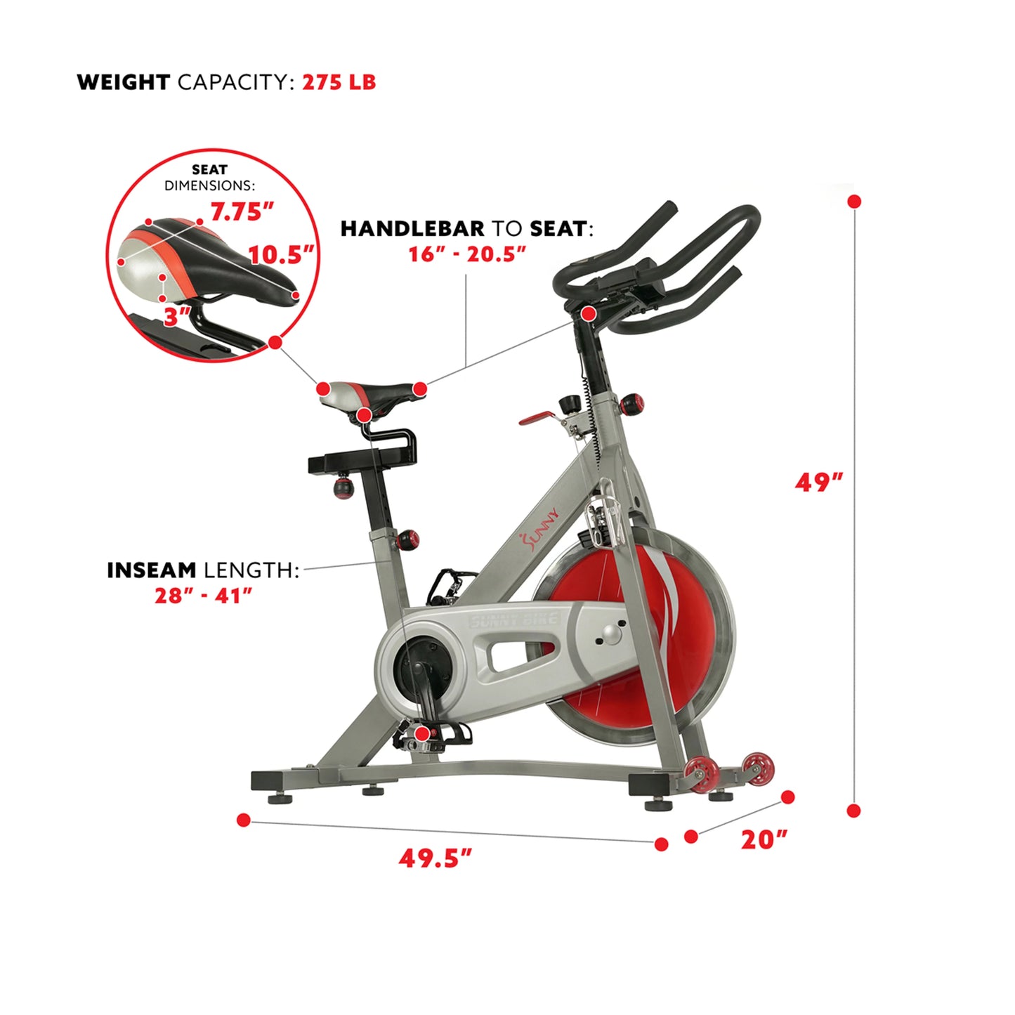 Sunny Health &#038; Fitness Stationary Belt Drive Pro II Indoor Cycling Exercise Bike w/ 40 lb Flywheel, Home Cardio Workout, SF-B1995