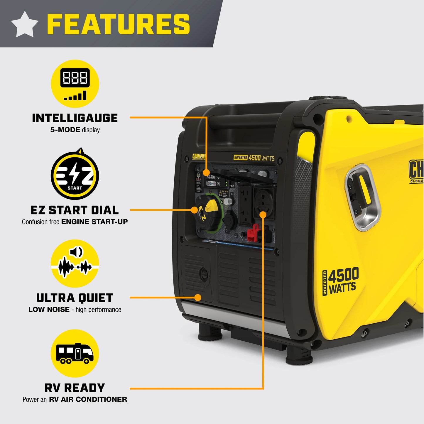 Champion Power Equipment 4500-Watt RV Ready Gasoline Inverter Generator with Quiet Technology and CO Shield