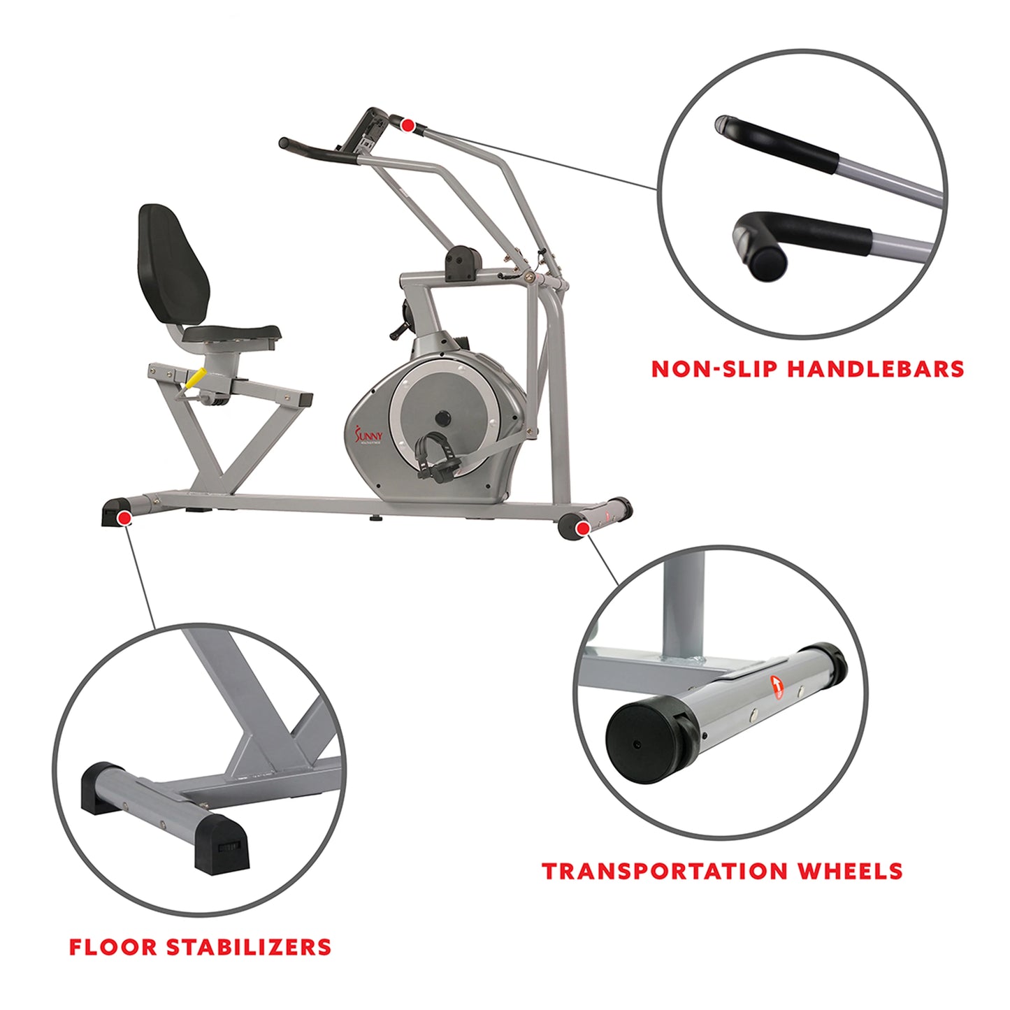 Sunny Health &#038; Fitness Stationary Indoor Recumbent Exercise Bike Cardio Machine Cross Trainer w/Arm Workout Exercisers, SF-RB4708