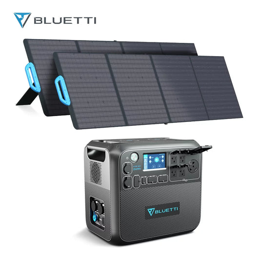 Bluetti Portable Power Station AC200MAX, With 2pcs 200W Solar Panels, 2048Wh Capacity Solar Generator, 2200W AC Output for Home Use, Road Trip, Emergency