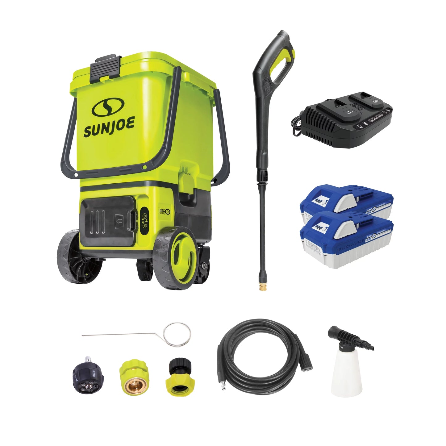 Sun Joe 48-Volt Cordless Portable Pressure Washer Kit, 2 x 4.0-Ah Batteries and Charger