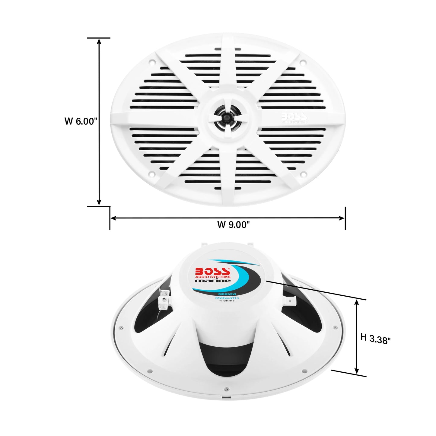 BOSS Audio Systems MR692W 6 x 9 Inch Marine Stereo Speakers &#8211; 350 Watts Max, 2 Way, Full Range Audio, Tweeters, Weatherproof, Sold in Pairs