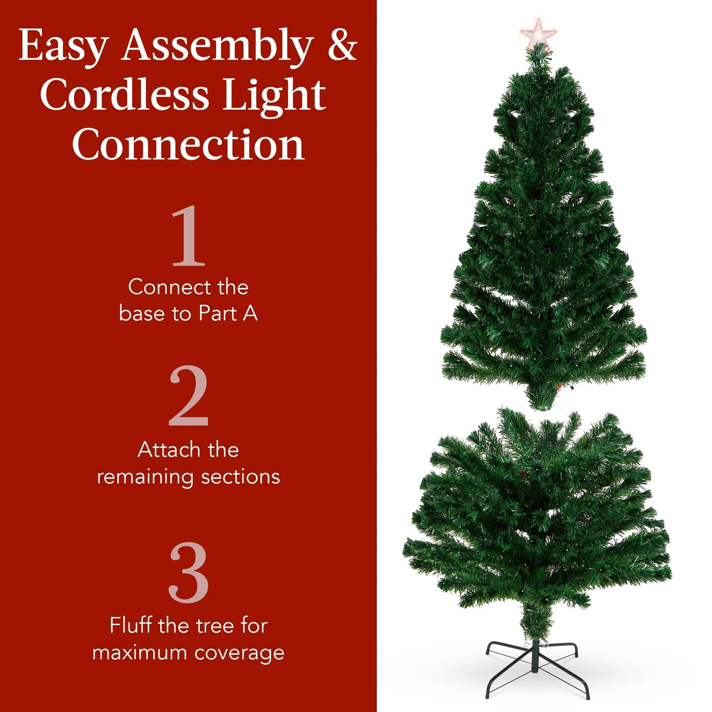 Best Choice Products 7ft Pre-Lit Fiber Optic Artificial Pine Christmas Tree w/ 280 Multicolored LED Lights, 8 Sequences