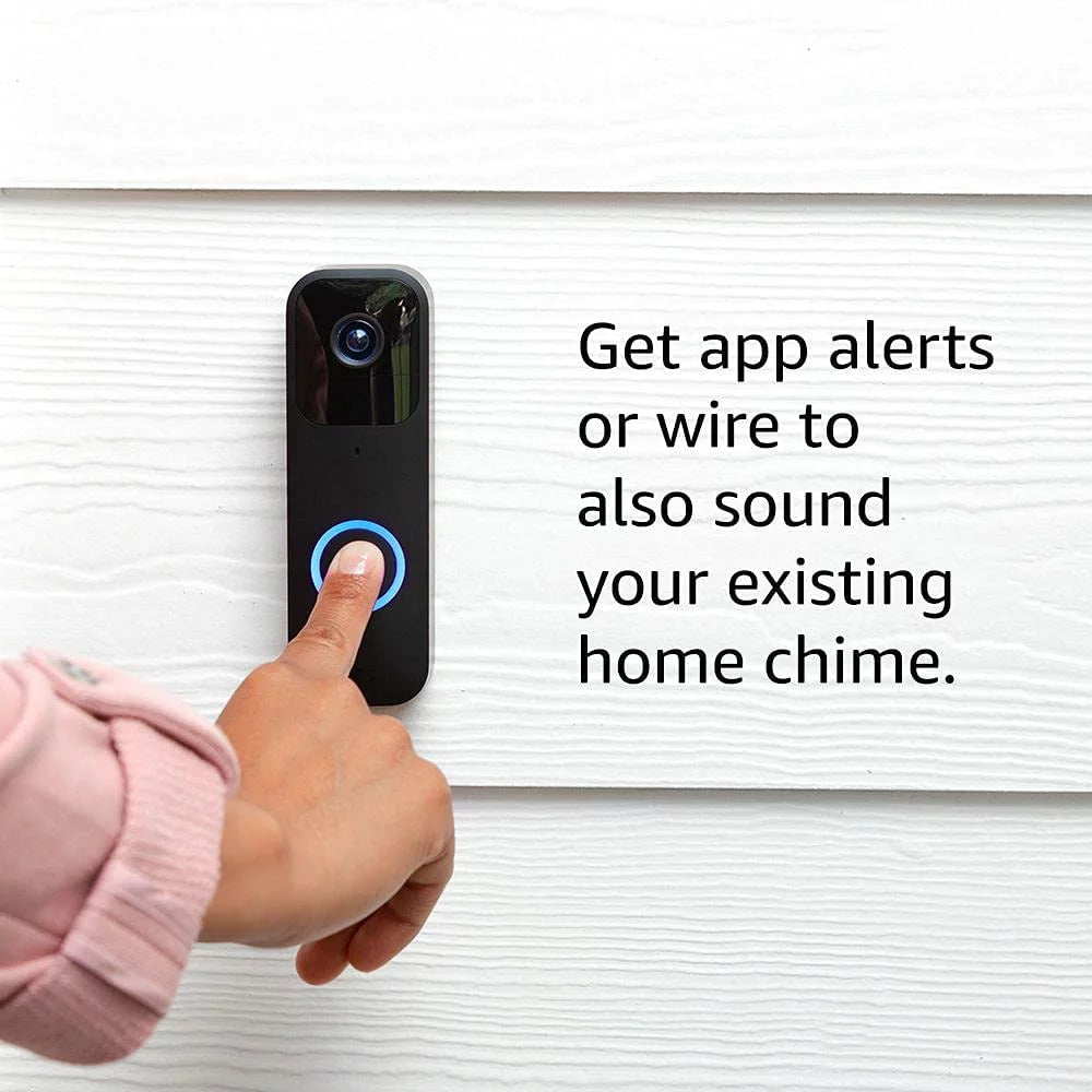 Blink Video Doorbell | Two-way audio, HD video, motion and chime app alerts and Alexa enabled wired or wire-free (Black)