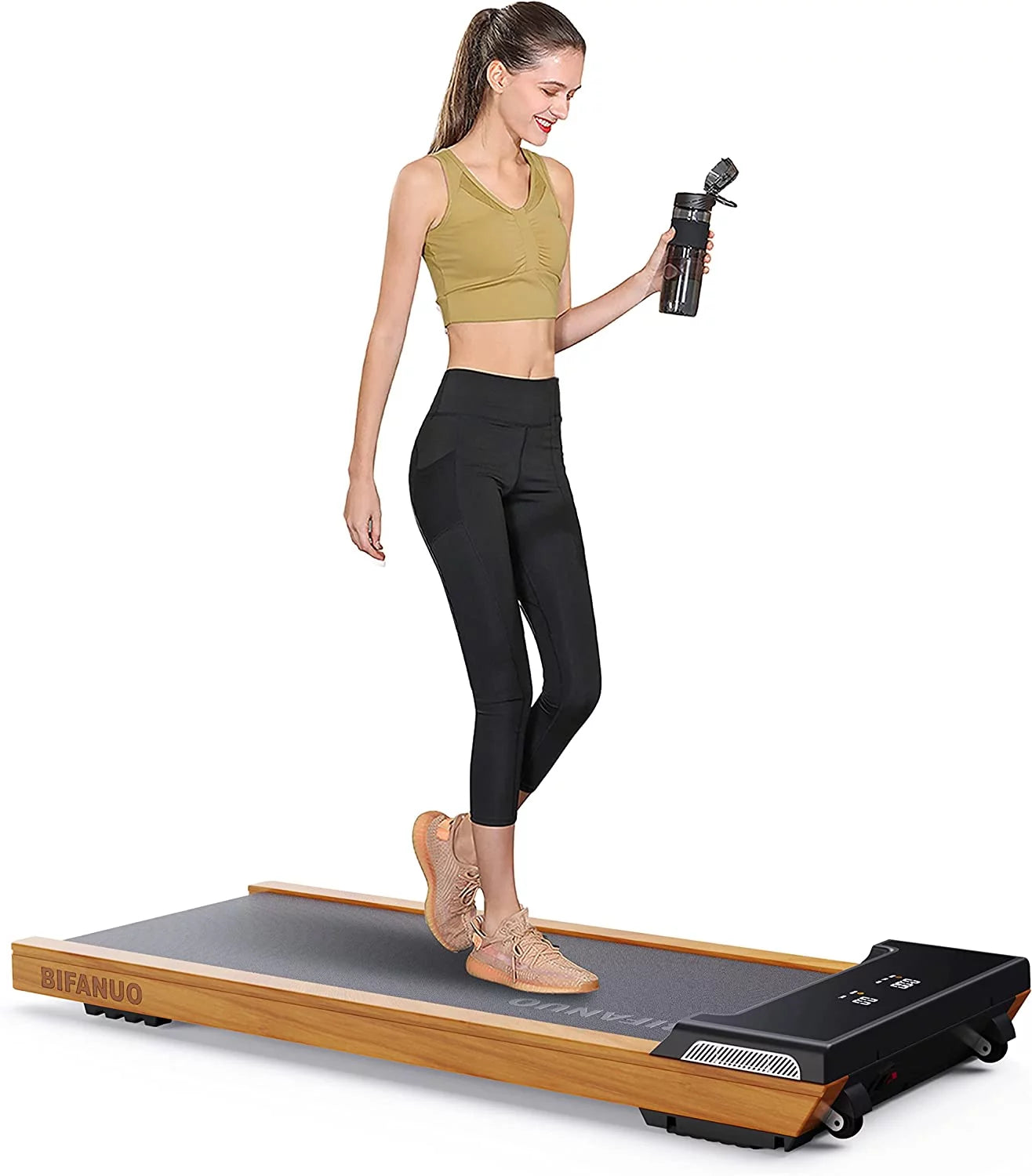 Bifanuo Under Desk Treadmill, Walking Pad 2.25HP, Wood Electric Light Weight Walking Treadmill, Desk Treadmill for Office Under Desk with Remote Control, Installation-Free??DARK)