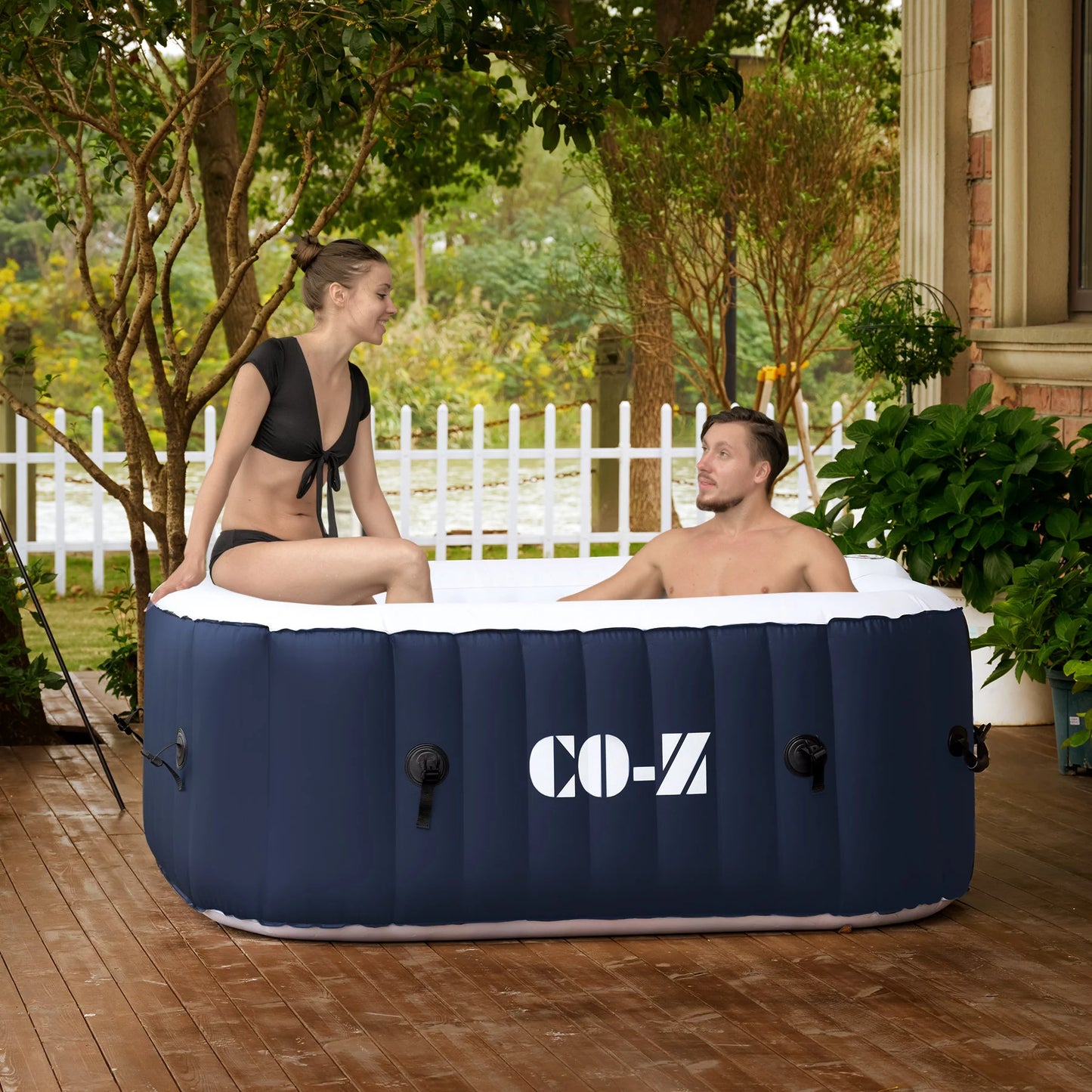 CO-Z 5x5ft PVC Square Inflatable Spa Tub &#038; 120 Massaging Jets for Patio &#038; More for 4-person Blue