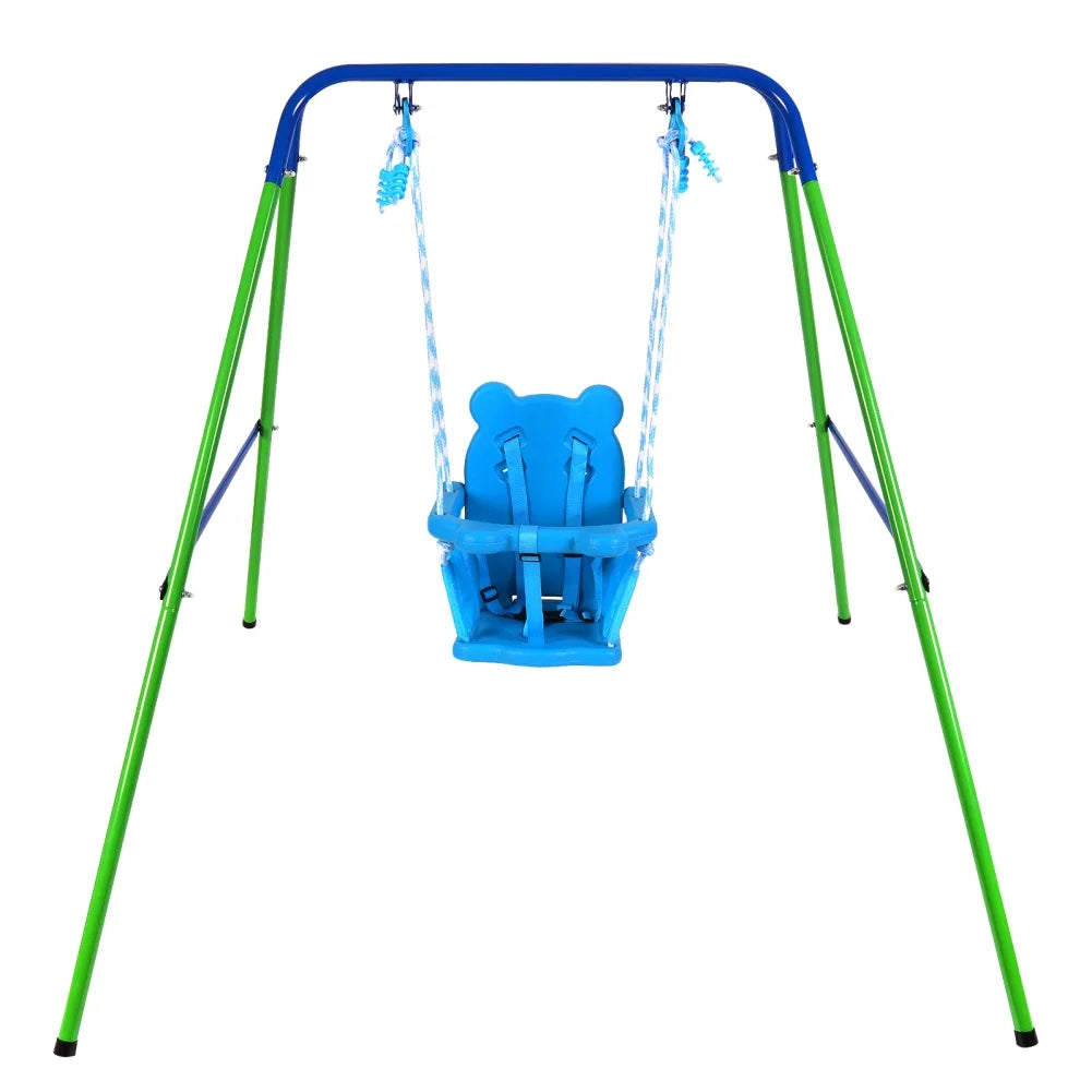 Toddler Swing Set Folding Metal Swing Set with Safety Seat for Baby Chirldren Gifts Sturdy Metal Swing Stand Safety Belt Indoor Outdoor Infant Swing for Toddlers Age 9-36 Months ChYoung