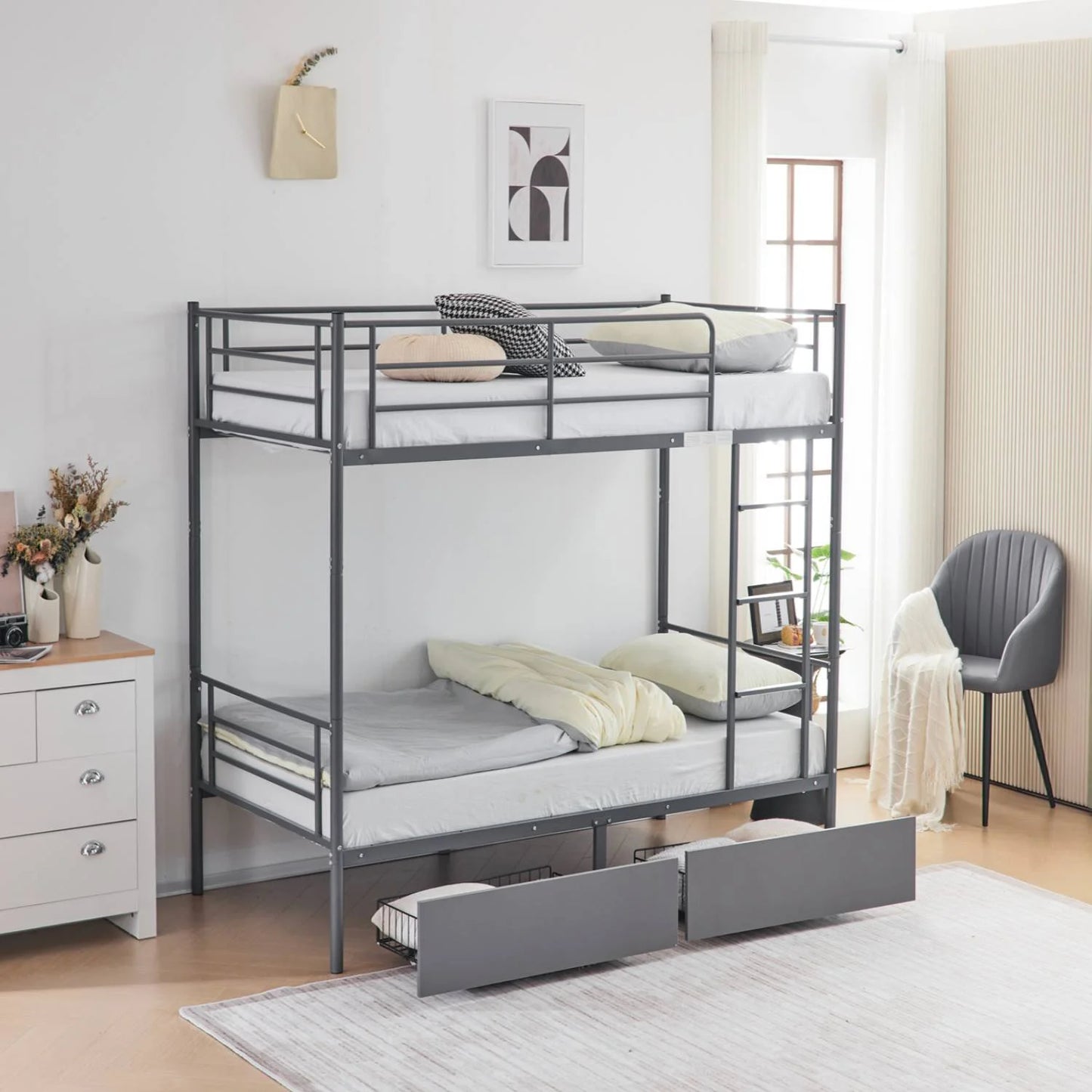 Zimtown Twin over Twin Steel Bunk Beds Frame Ladder Bedroom Dorm Room for Kids Adult Children